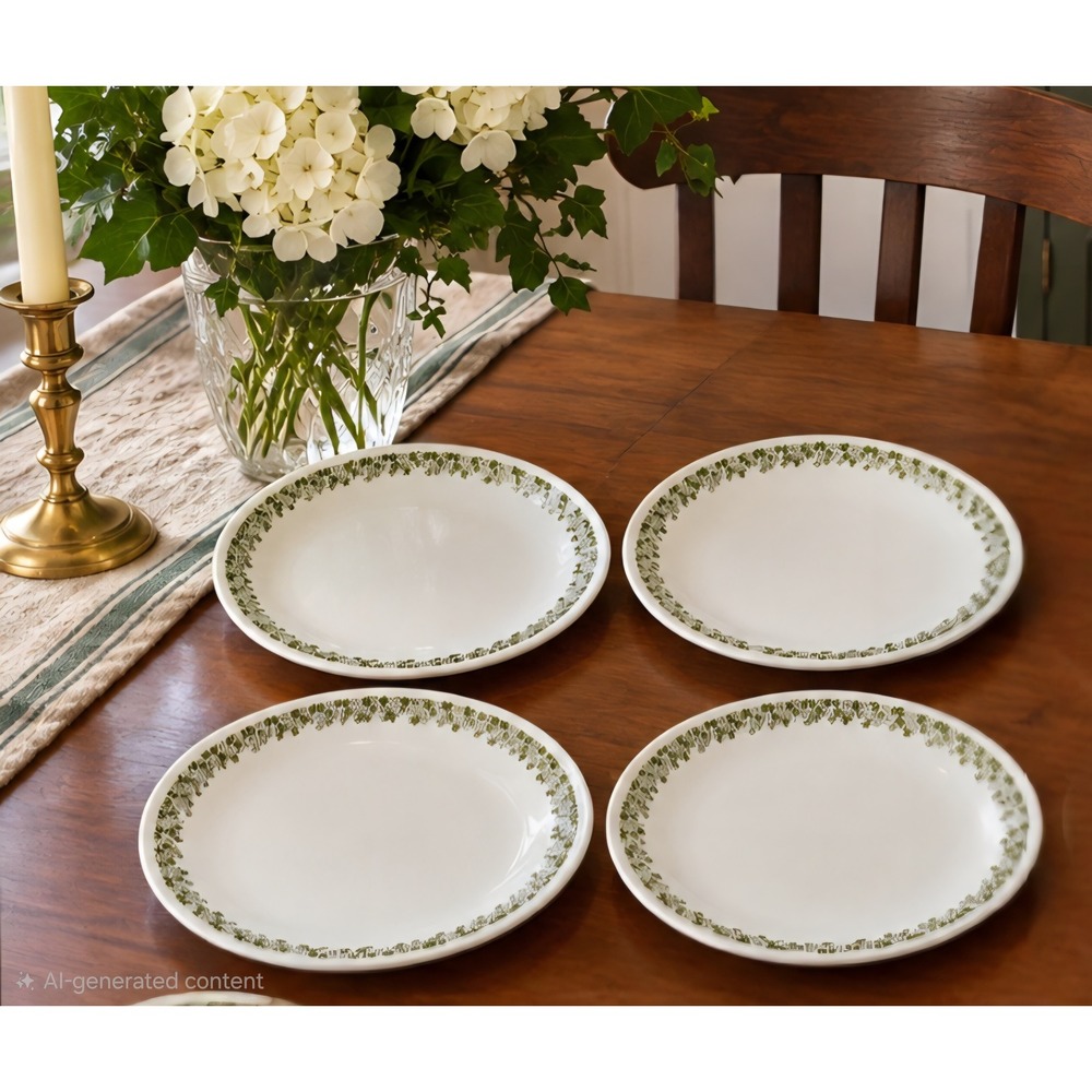 VTG Corelle Spring Blossom Green Crazy Daisy Dinner Plates Set of 4 cottagecore